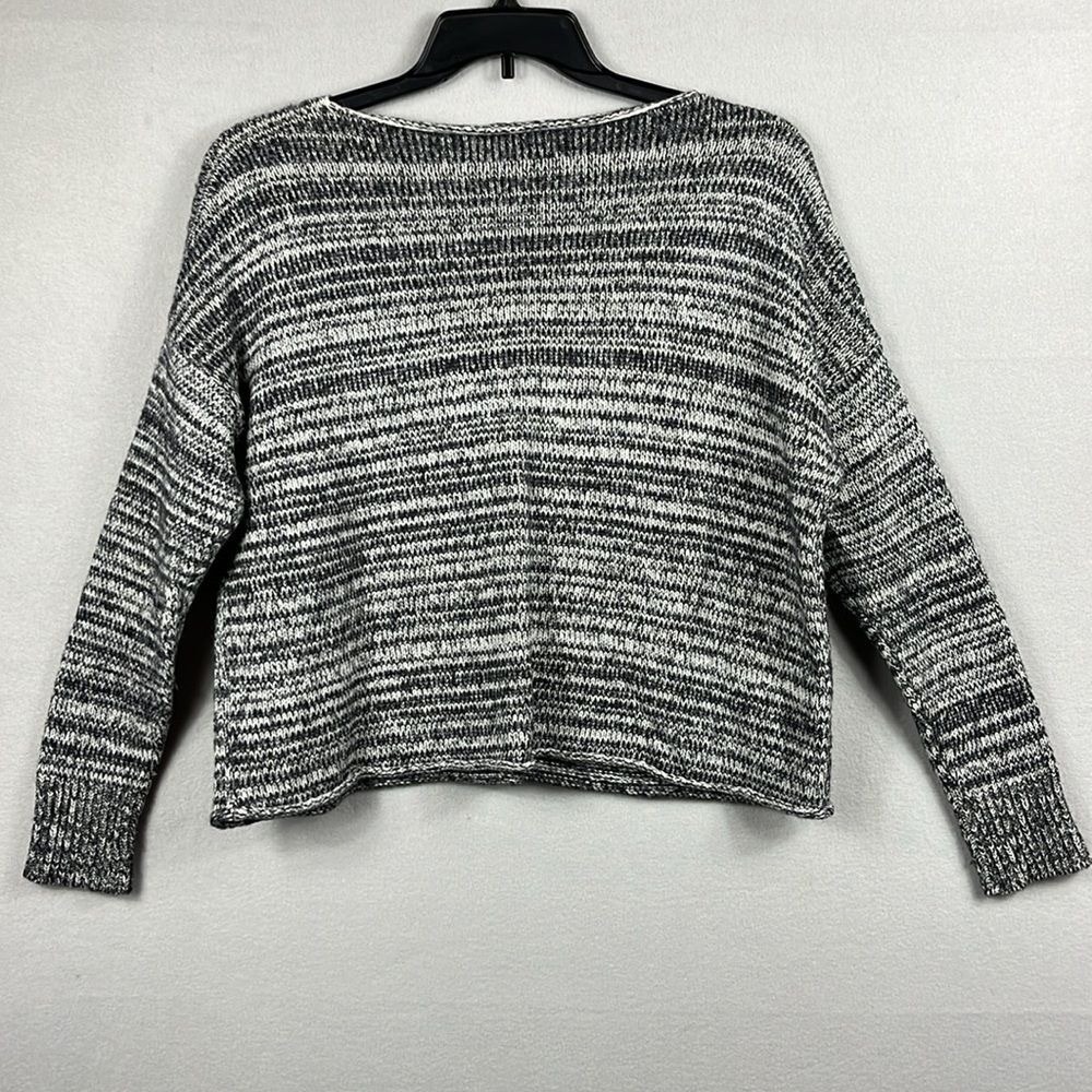 Madewell Cropped Boatneck Sweater Womens Size Medium Black White Threadmix - Picture 2 of 9
